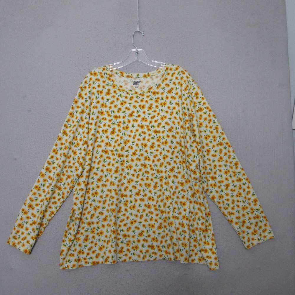 Lands End Top 2X Yellow Sunflower Cotton Tee Cottage Core Peru‎ Garden Botanical